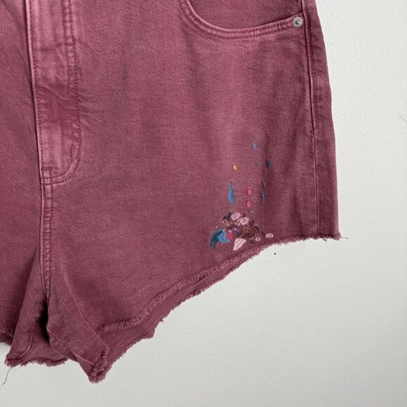 Anthropologie Pilcro Embriodered Scrunchie Shorts Pink Floral Size XL Cut Off - Picture 3 of 5